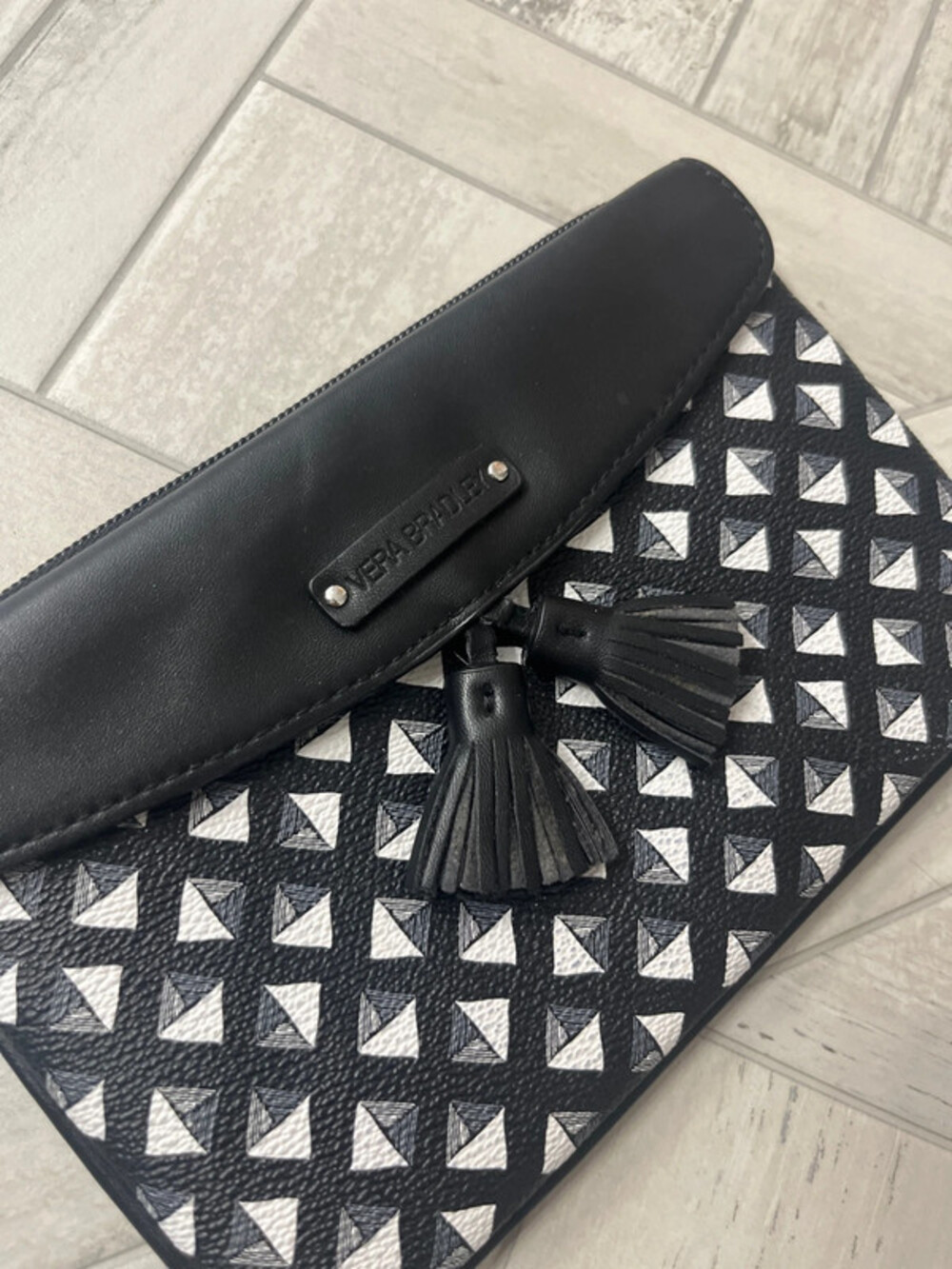 Vintage Vera Bradley clutch black and white with zip back and front flap